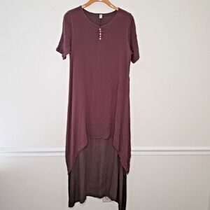 Han Yi Cotton Layered Brown Maxi‎ Dress Sz L/ XL Natural Lagenlook Granola Girl